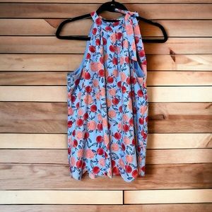 Maison Jules Peach Print Blouse with Scallop Bottom- Size M